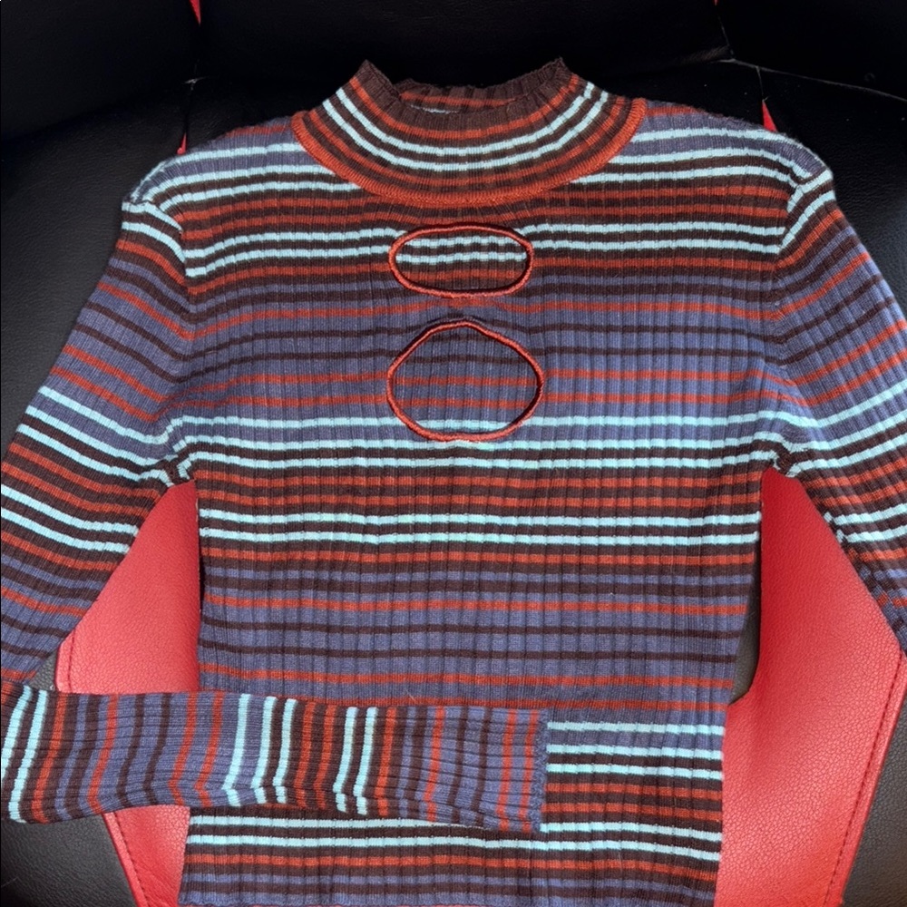 Striped Long Sleeve Top with Cutouts